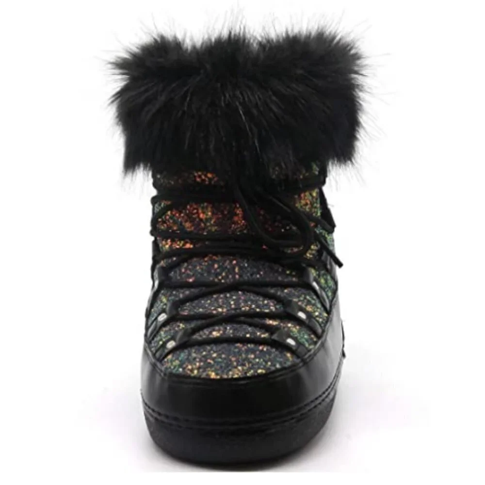 POLAR SNOW ANGEL LACE UP FUR MOON BOOTS-BLACK  ( BRAND NEW !!!)